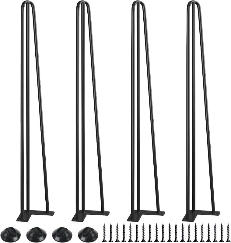Photo 1 of SMARTSTANDARD 40 Inch Hairpin Table Legs, 3 Steel Rods 1/2 Inch Pipe Diameter, 800lbs Load Capacity, Mid-Century Style for Coffee Table, Side Table, Night Stand (Black, 4PCS)
