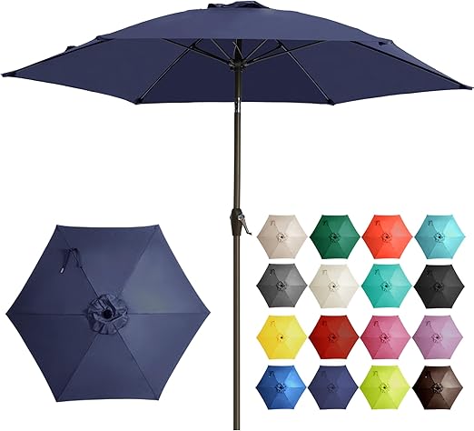 Photo 1 of Ayge 7.5FT Large Outdoor Patio Umbrella Market Table Umbrella-UV Resistant, Easy Push Button Tilt and Crank, 6 Sturdy Fiberglass Ribs Heavy-Duty Pool Umbrella for Deck, Backyard,Garden, Yard