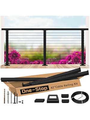 Photo 1 of 4ft-8ft Complete Set 42" Cable Railing System Black for Deck, T304 Stainless Steel Cable Railing Posts Kit with Adjustable Handrail Cable Railing Hardware, One-Stop Super Easy DIY for Outdoors