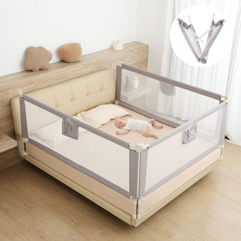 Photo 1 of Bed Rail for Toddlers, Foldable Bed Rails Quick Assembly, Height Adjustable Bed Rail Guard with Steady U-Shape Base for Toddlers, Baby, Kids (2 Sides 78.7"+1 Side 74.8'')