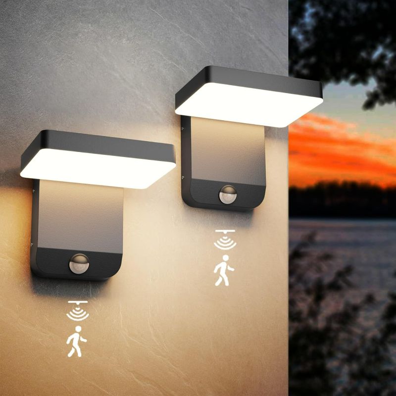 Photo 1 of 2 Pack Motion Sensor Outdoor Wall Light,Modern LED Black Motion Outdoor Light IP65 Waterproof Exterior Wall Sconces for Garage Porch 3000K