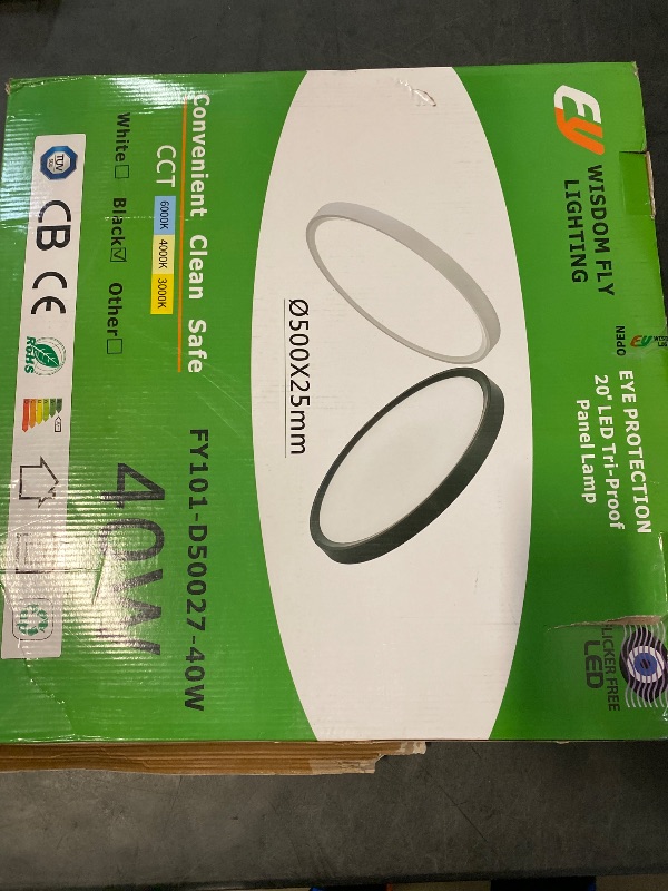 Photo 1 of 20 Inch Large LED Flush Mount Ceiling Light, 40W, 4350LM, 3000K/4000K/6000K CCT Selectable, Black Round Flat Panel Light, Fits for Hallway, Kitchen, Bedroom, Laundry Room