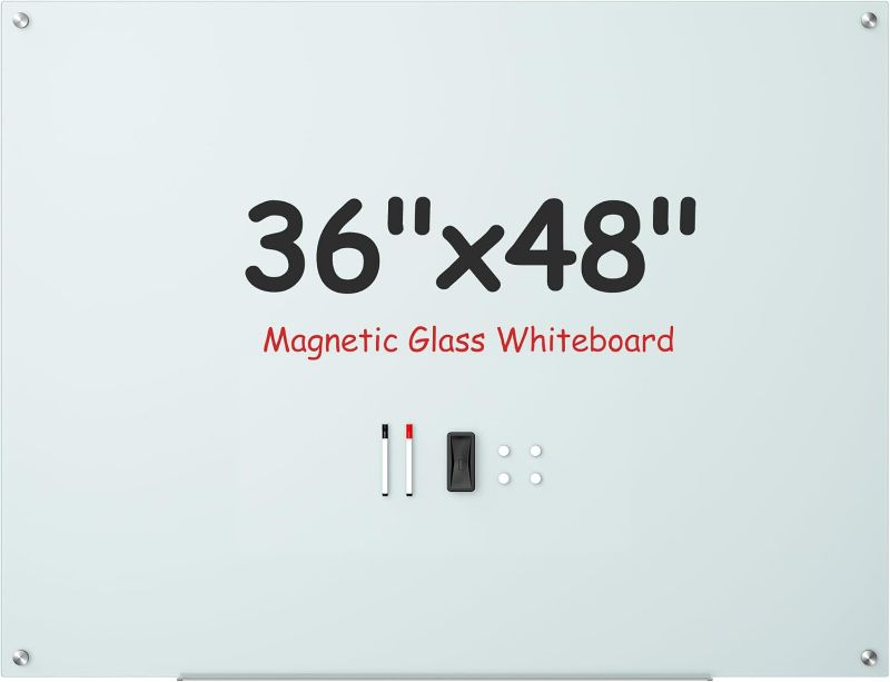 Photo 1 of 36" x 48" Glass Whiteboard, Magnetie Dry Erase Board of Frameless, Minimalist Style Glass White Board for Wall, Office, Home,School