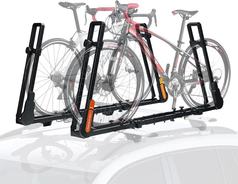 Photo 1 of TOOENJOY Rooftop Bike Rack for Car SUV, Upright Roof Mount Bicycle Rack with 2 Arms for Movable Crossbar, 2 Bike Carrier