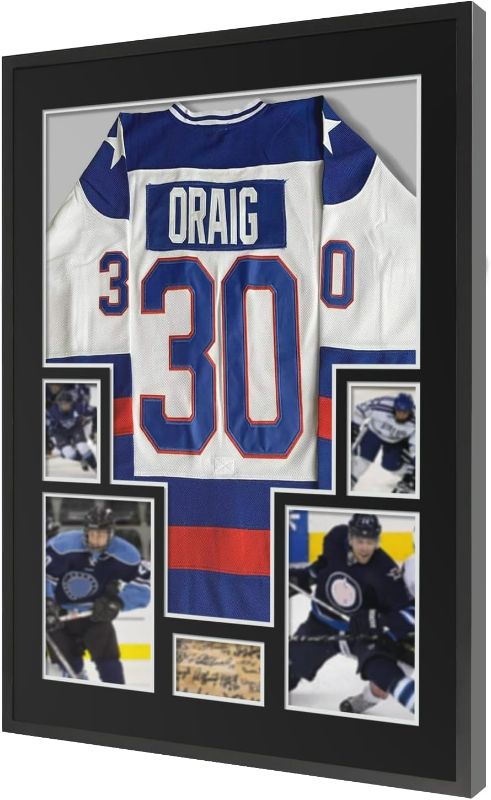 Photo 1 of Jersey Frame Display Case, Sport Shadow Box, Metal Frame With Mat, Backing Board, Shatterproof Acrylic Glass, and Hanging Kit for Soccer, Baseball, Basketball, Football (Rectangular7)