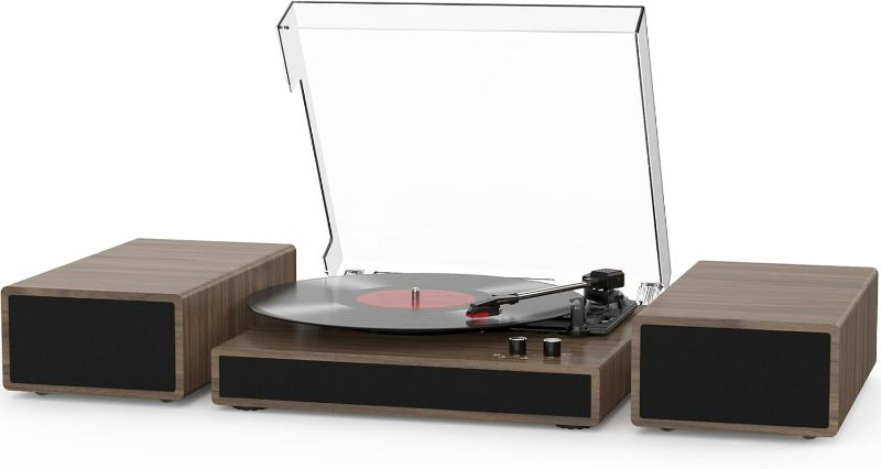 Photo 1 of Vinyl Record Player with Dual Stereo Bookshelf Speakers Vintage Turntable with Bluetooth Wireless Playback Belt Drive 3-Speed Playback Record Player Support RCA Out Auto Stop