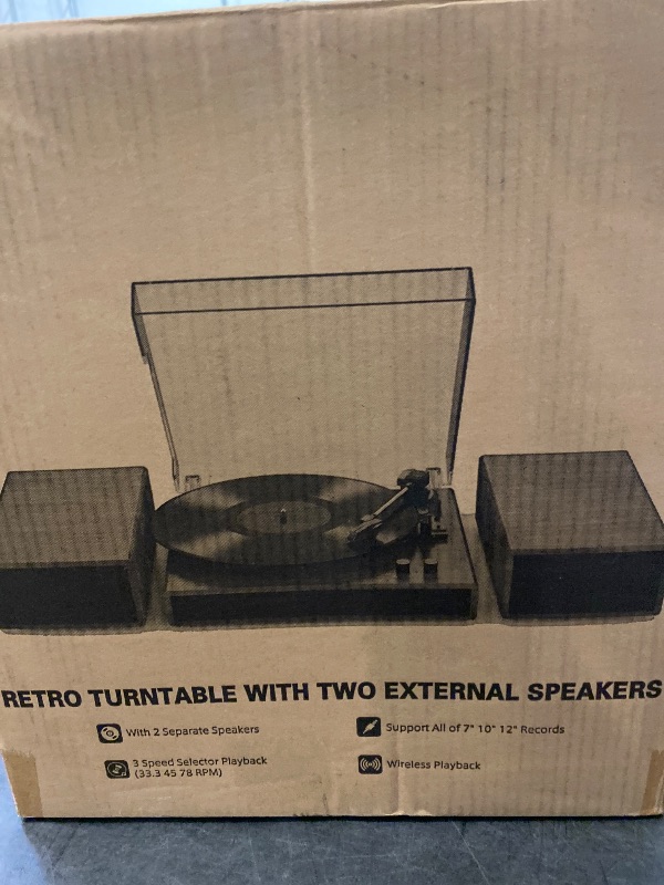 Photo 1 of Vinyl Record Player with Dual Stereo Bookshelf Speakers Vintage Turntable with Bluetooth Wireless Playback Belt Drive 3-Speed Playback Record Player Support RCA Out Auto Stop
