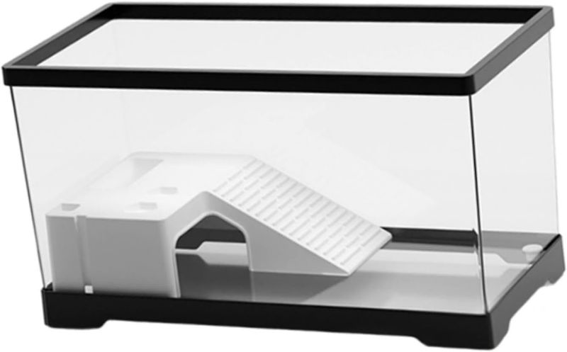 Photo 1 of Turtle Tank Turtle Habitat Accessories Tortoises Case Box Hideout Bottom Drainage Turtle Terrarium Tortoise Enclosure Starter, Large Black