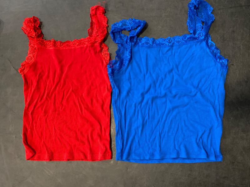 View 2 of Sintege 2 Pcs Women's Lace Patchwork Tank Top Lace Camisole Tank Sleeveless Cami Crop Lacework Trim Y2k Tops(Small,Black, Navy Blue, Wine Red)