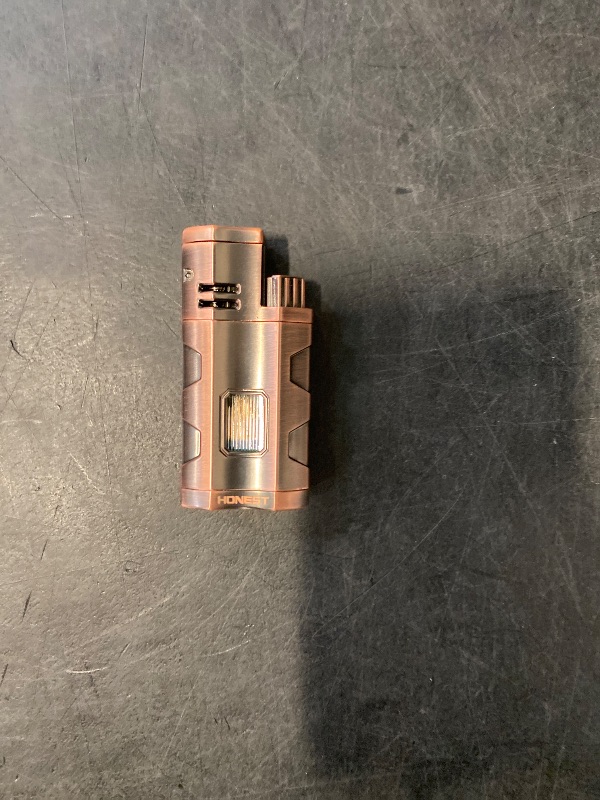Photo 1 of Torch Lighter Triple Jet Flame Refillable Butane Cigar Lighter Windproof Lighter with Cigar Punch Rest Holder - Butane Not Included (Red Copper)