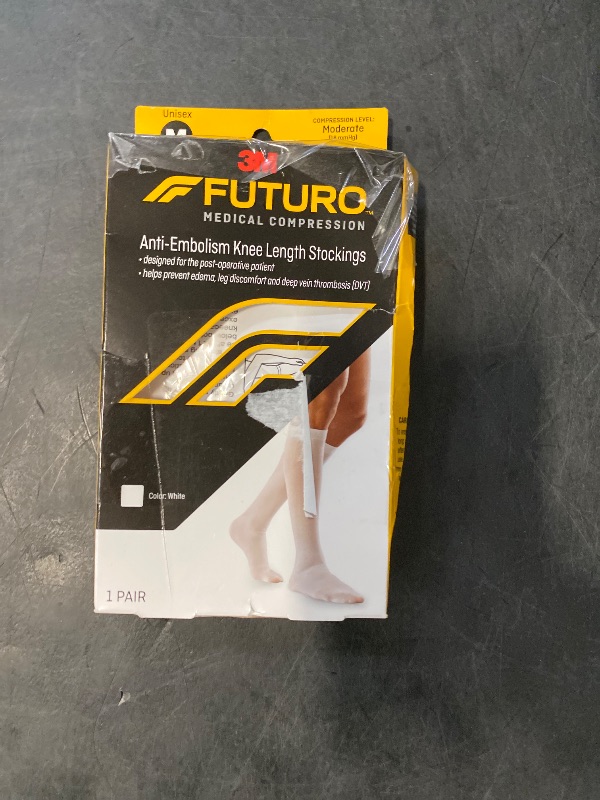 Photo 1 of FUTURO Anti-Embolism Knee Length Stockings, Medium Regular, White, Moderate (18 mm/Hg)