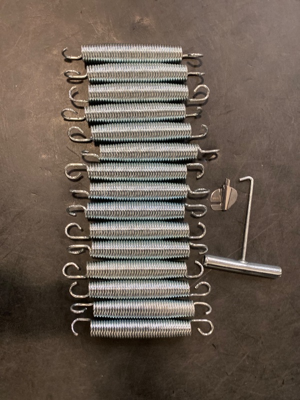 Photo 1 of Trampoline Springs Heavy Duty 5.5-7Inch Stainless Steel Trampoline Replacement Springs Universal Trampoline Accessories with Spring Tool with 16 Pack (7inch)