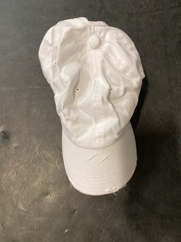 Photo 1 of Eohak Ponytail Baseball Hat Distressed Retro Washed Womens Twill White