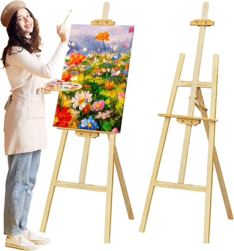 Photo 1 of Nian Feng Wooden Easel for Painting, Large Floor Painting Stand for Adjnstable Height and Folding, 59-Inch, for Canvas Wedding Sign Poster, Art Easel for Adults and Teens (Natural)