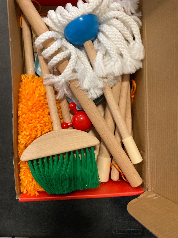 Photo 1 of HELLOWOOD Kids Cleaning Set, 8pcs Housekeeping Play Set Includes Broom Mop Duster Dustpan Brushes Rag and Organizing Stand, Cleaning Toys Gift for Toddlers Girls Boys Age 3-6, Solid Beech Wood