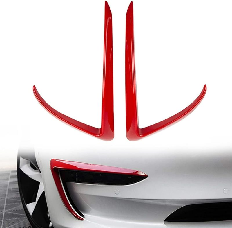 Photo 1 of Front Fog Light Trim Eyebrow Spoiler Cover Fog Lamp Frame Blade Trim Fit for 2017-2022 Tesla Model 3 Exterior Decoration Accessories (Glossy Red)

