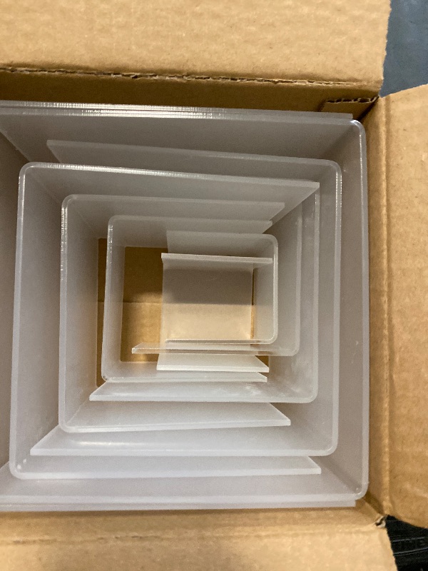 Photo 1 of Luqvzxv 10 Pcs Acrylic Display Risers, 2 Sets 5 Sizes Square Acrylic Risers Display Stands, 0.12" Thick Tall Clear Risers for Displays, Clear Display Shelf for Figure Action Jewelry Perfume