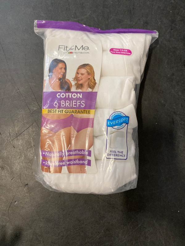 Photo 1 of Size 13 Fruit of the Loom Women_s Plus Size Fit For Me 5Pack Original Cotton Brief Panties White 13