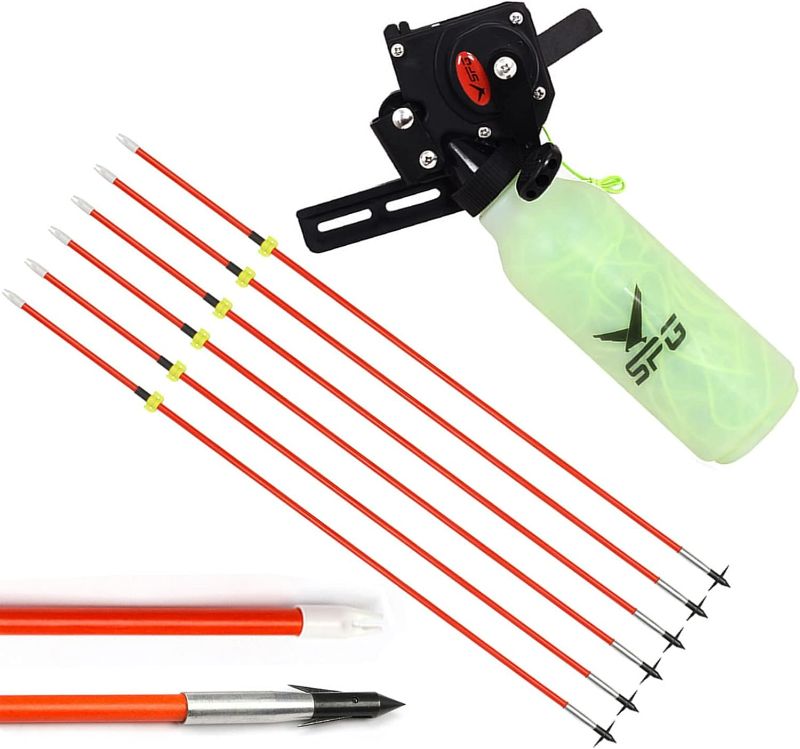 Photo 1 of Bow Fishing Reel Kit with Arrows, Bowfishing Tool Accessories, Safety Slides for Compound & Recurve Bows (Orange)
