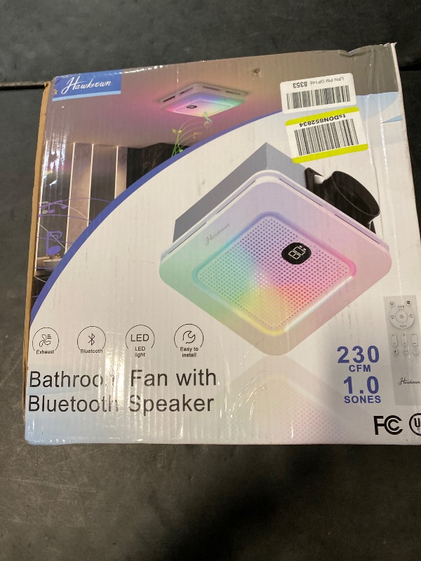 Photo 1 of Bathroom Exhaust Fan with Bluetooth Speaker, 230 CFM 1.0 Sone Bathroom Exhaust Fan with Light, 3 Dynamic Light, 7 LED Color, 3 Color Temperatures, Nightlight, Music Sync, Remote, Easy Install