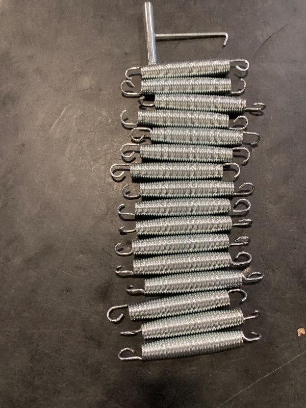 Photo 1 of Trampoline Springs Heavy Duty 5.5-7Inch Stainless Steel Trampoline Replacement Springs Universal Trampoline Accessories with Spring Tool with 16 Pack (7inch)