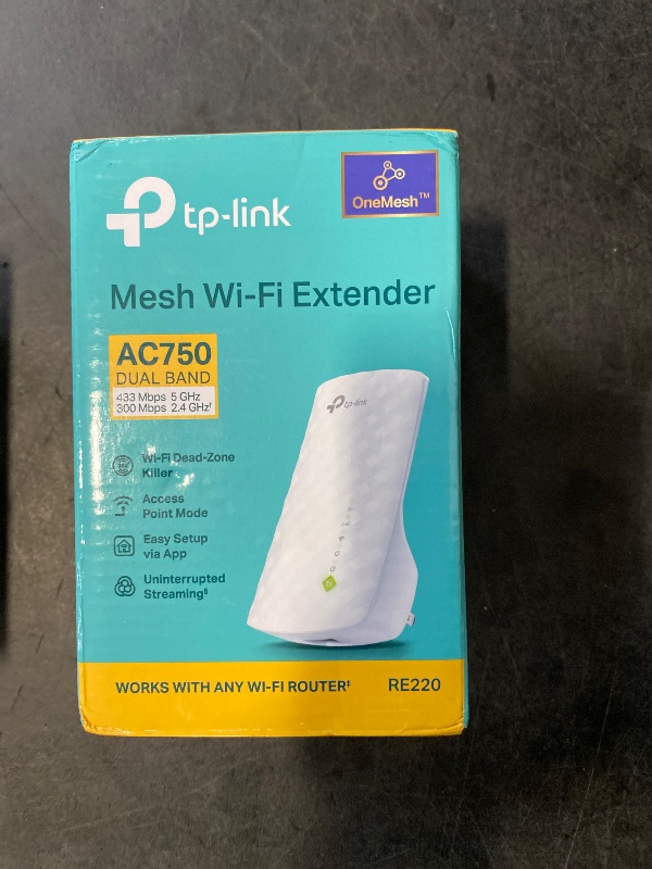 Photo 1 of TP-Link WiFi Extender with Ethernet Port, Dual Band 5GHz/2.4GHz , Up to 44% More Bandwidth than Single Band, Covers Up to 1200 Sq.ft and 30 Devices, Signal Booster Amplifier Supports OneMesh(RE220)