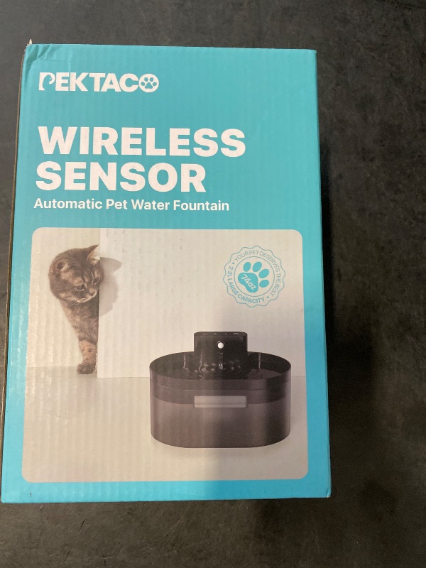 Photo 1 of PEKTACO Wireless Cat Water Fountain: Pet Water Fountain Battery Operated, 74oz/2L Automatic Cat Water Dispenser?Rechargeable Drinking Fountain for Cats Indoor with Motion Sensor, Black