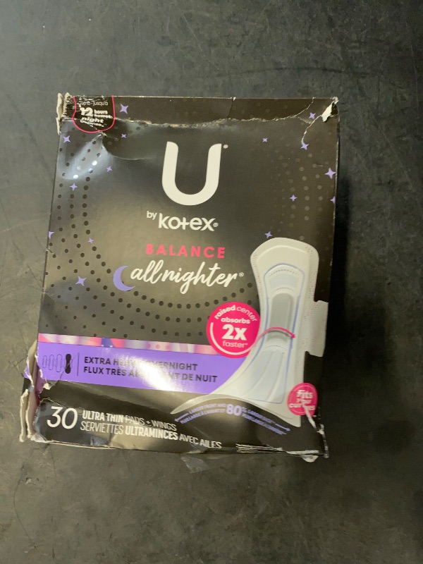 Photo 1 of U by Kotex Balance Pads with Wings, Ultra Thin, Overnight, Extra Heavy Absorbency, 30 Count