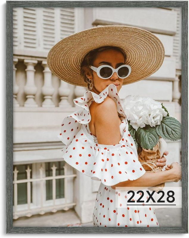 Photo 1 of Dark Gray 22x28 Frame - Single Frame - Rustic Woodgrain 22 x 28 Poster Frame with Plexiglass for Wall Gallery Display, 22x28 Picture Frame for Puzzle, Artwork, Photo and Posters - Ideal Christmas Day