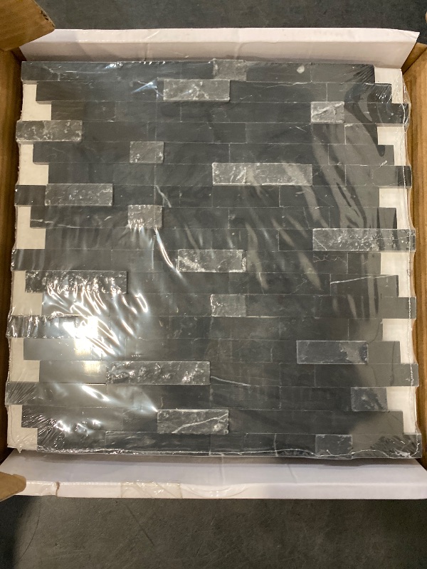 Photo 1 of SUNWINGS Peel and Stick Mosaic Natural 3D Stone Self Adhesive Tiles, 12" x 11" 5-Sheet Stick on Backsplash for Kitchen Bathroom Fireplace Vanity, Mixed Black