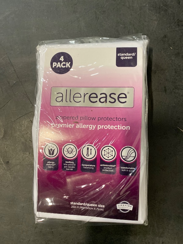 Photo 1 of Set of 4 Standard/Queen AllerEase Pillow Protectors - Temperature Balancing, Allergist Recommended - Premium Breathable, Zippered Protectors