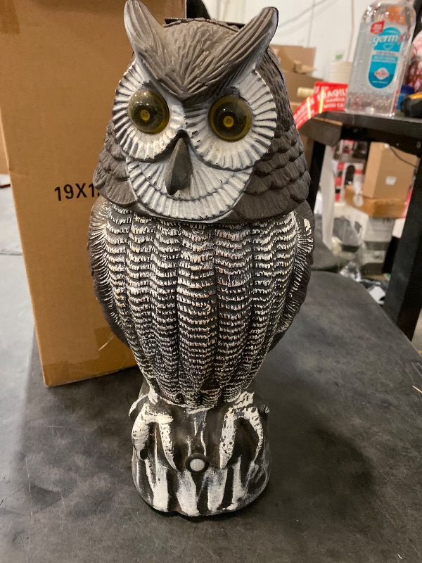 Photo 1 of Hausse Solar Fake Owl Decoy Scare Birds Away, Solar Powered Motion Activated Scarecrow Deterrent Owl with Glowing Eyes, Scary Sound & Rotate Head, Nature Enemy Bird Repellent for Outdoor Garden Yard