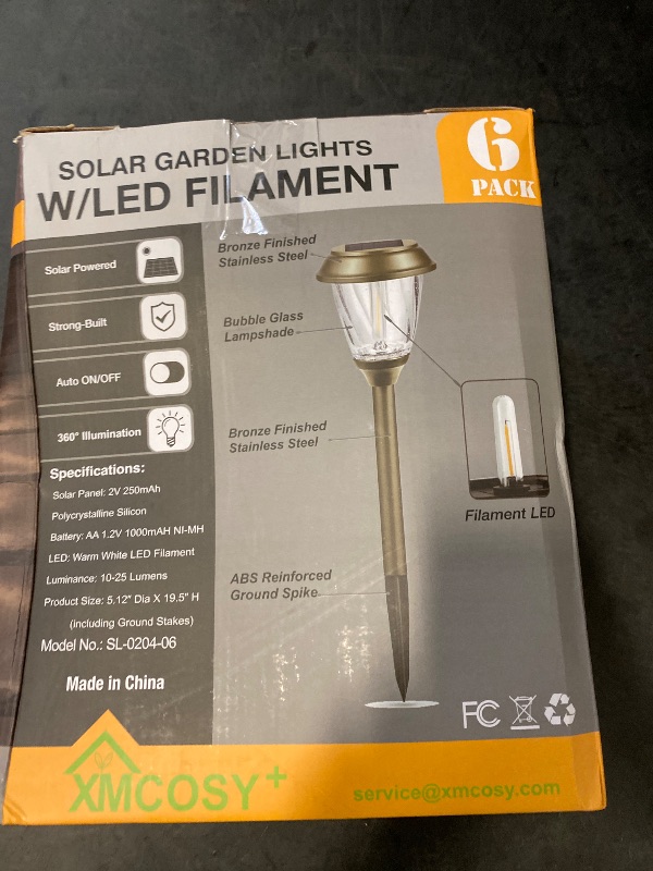Photo 1 of XMCOSY+ Solar Lights Outdoor 10/25 LM LED with 2 Lighting Modes, Solar Garden Lights Glass and Metal, IP65 Waterproof Solar Powered for Yard Pathway Walkway Driveway Patio (5 Pack, Warm White)