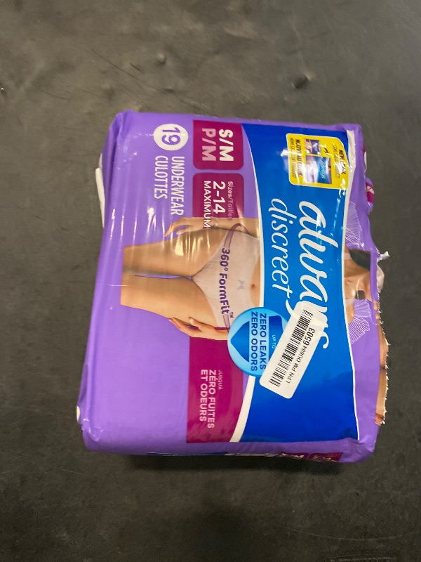 Photo 1 of Always Discreet Adult Incontinence & Postpartum Underwear For Women, Size Small/Medium,White, Maximum Absorbency, Disposable, 19 Count(Pack of 1) (Packaging May Vary)