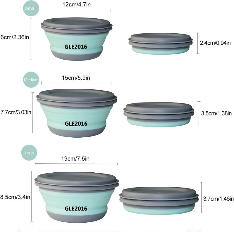 Photo 1 of 3 PCs Food Grade Silicone Collapsible Bowl Lunch Box - Expandable Food Storage Containers Set -Silicone Salad Bowl with Lid Portable