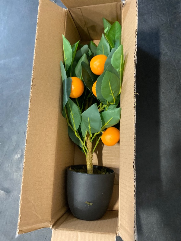 Photo 1 of Artificial Potted Plants 15.7 inches Fake Orange Tree Artificial Citrus Fruit Plant with Black Pot Faux Plants Indoor for Home,Office, Living Room Table, Desk