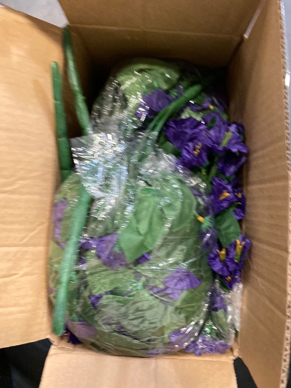 Photo 1 of Artificial Faux Hanging Flowers Plants Basket for Outdoor Outside Porch Decoration, UV Resistant Fake Silk Purple Morning Glory Trailing Vines Realistic for Summer Home Balcony Yard Patio