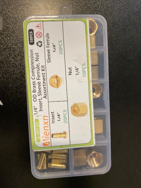 Photo 1 of Aienxn 50PCS 1/4" Brass Compression Fittings Assortment kit, Insert, Sleeve Ferrule, Nut for Connecting air, Fuel, Water, Oil and inert Gases Lines