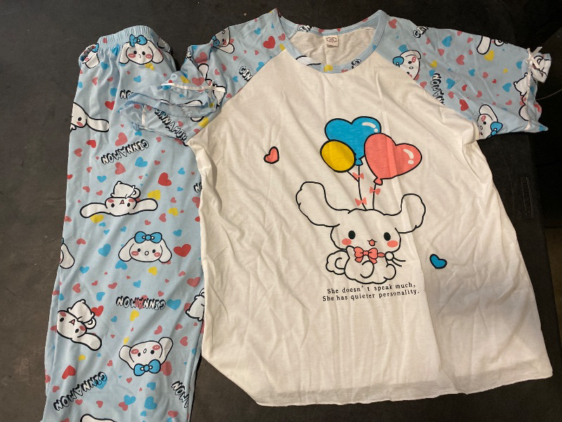 Photo 1 of  Kids Size 22 My Melody Cinnamoroll Pajamas Set 2 Piece Petite Women Girls Sleepwear Summer Nightwear Cotton T-Shirt Pants Sets