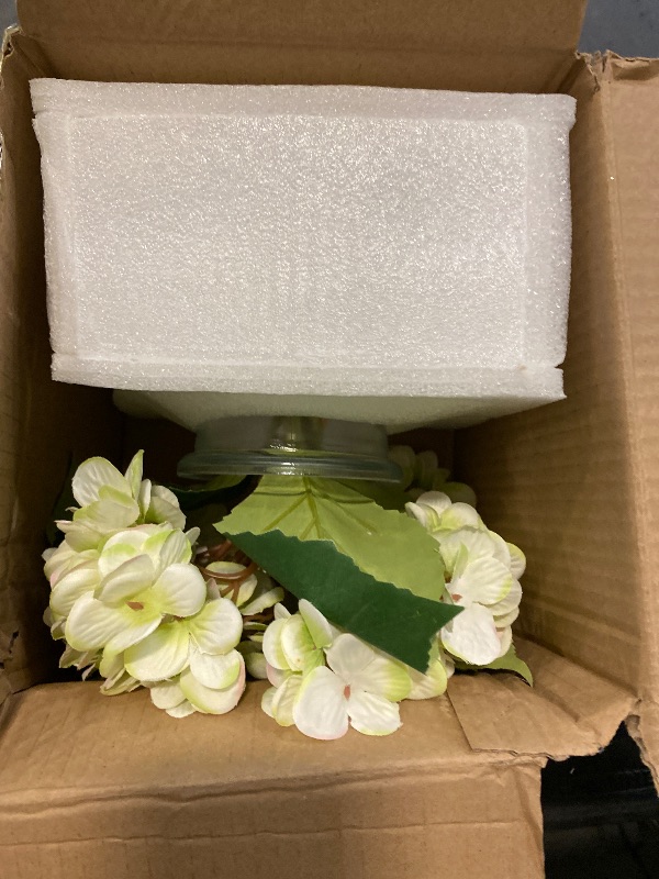 Photo 1 of Hollyone Hydrangea Artificial Flowers with Glass Vase Green Silk Faux Flowers Arrangements in Vase with Faux Water Fake Floral Bulk Bouquet for Home Decor Table Centerpiece Decorations