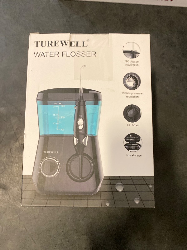Photo 1 of TUREWELL Water Flossing Oral Irrigator, 600ML Dental Teeth Cleaner 10 Adjustable Pressure, Electric Oral Flosser for Braces, 8 Replacement Jet Tips for Family (Black)