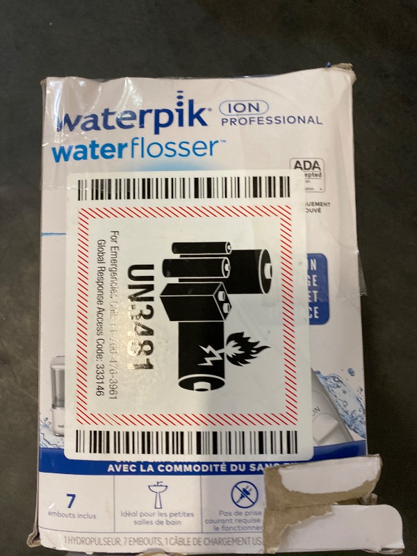 Photo 1 of Waterpik ION Professional Water Flosser, Rechargeable and Portable for Teeth, Gums, Braces, 10 Settings, 7 Flossing Tips For Multiple Users And Needs, ADA Accepted, WF-12 White, Packaging May Vary