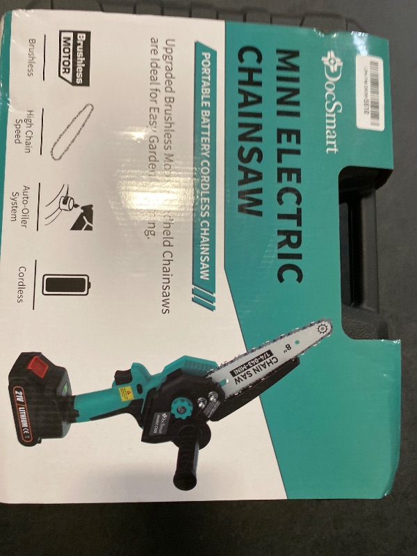 Photo 1 of Mini Chainsaw Cordless, 8 inch & 6 inch Electric Chain Saw with 2 Pack Rechargeable Batteries, Battery Powered Handheld Saw for Trees Trimming Wood Cutting, Perfect Gardening Tools for Men Dad Husband