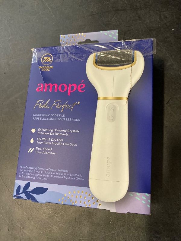 Photo 1 of Amopé Pedi Perfect Electric Callus Remover Foot File w/ Diamond Crystals, Pedicure Tool for Feet, Removes Hard & Dead Skin, Feet Scrubber & Buffer, Splashproof, w/ Extra Coarse Roller Head, 1 Count