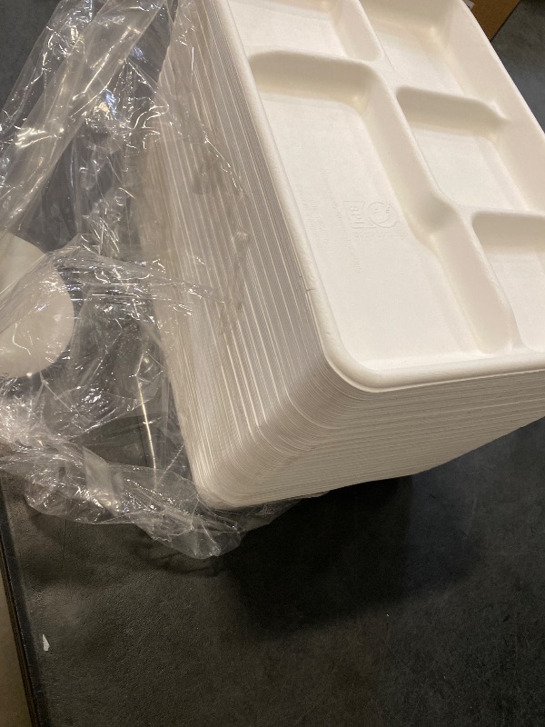 Photo 1 of 100% Compostable, Large 5 Compartment, Disposable Tray [125-Pack] - [12.5 Inch] Heavy Duty Biodegradable Bagasse Sectional Lunch Trays + Dividers - Divided Platter - (PFAS Free) (BPA Certified)