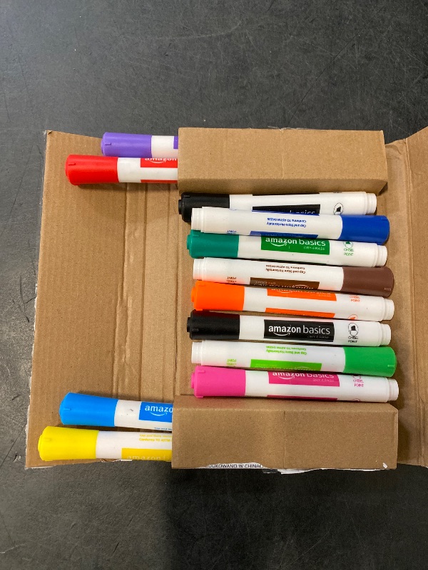Photo 1 of Amazon Basics Dry Erase Markers For Whiteboards, Chisel Tip, Low-Odor, Assorted Colors, Pack of 12