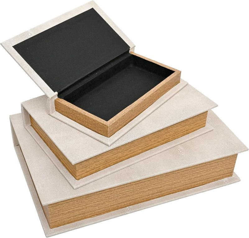 Photo 1 of Modern Faux Shagreen Leather and Wood Decorative Faux Book Boxes Set of 3 - 13",10",8"