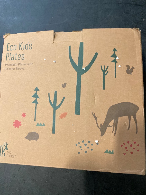 Photo 1 of Elk and Friends Kids 7.8” Porcelain White Plates with Silicone Sleeves | Suitable for Kids/Toddlers | Microwave & Dishwasher Safe | Non Slip | Snack Dishes