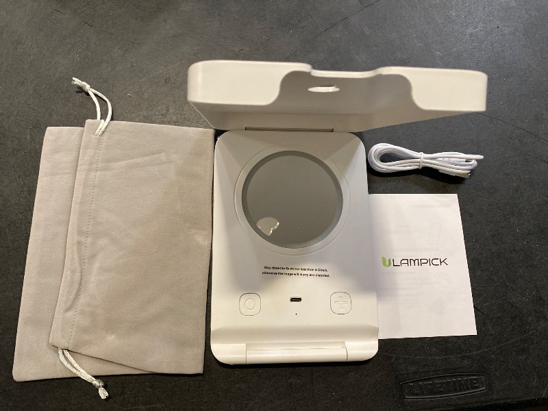 Photo 1 of LAMPICK Travel Makeup Mirror with Lights, Portable 1X Vanity Mirror with 5X Lighted Magnification,72 LEDs 3 Color Lights, Rechargeable 1000mAh Battery, Freely Adjust Height and Angle