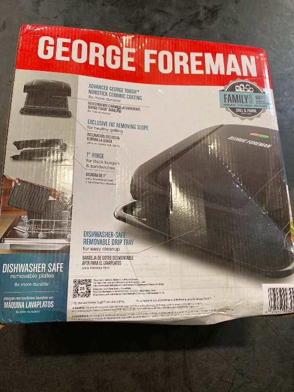 Photo 1 of George Foreman 4-Serving Removable Plate Electric Grill and Panini Press, George Tough Non-Stick Coating, Drip Tray Catches Grease, Black